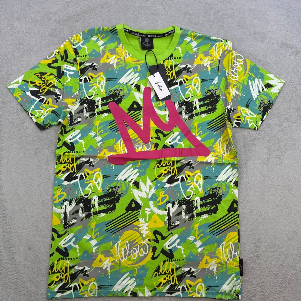 Switch Remarkable T Shirt Mens Large Green Pink Crown Graphic All Over Print NWT